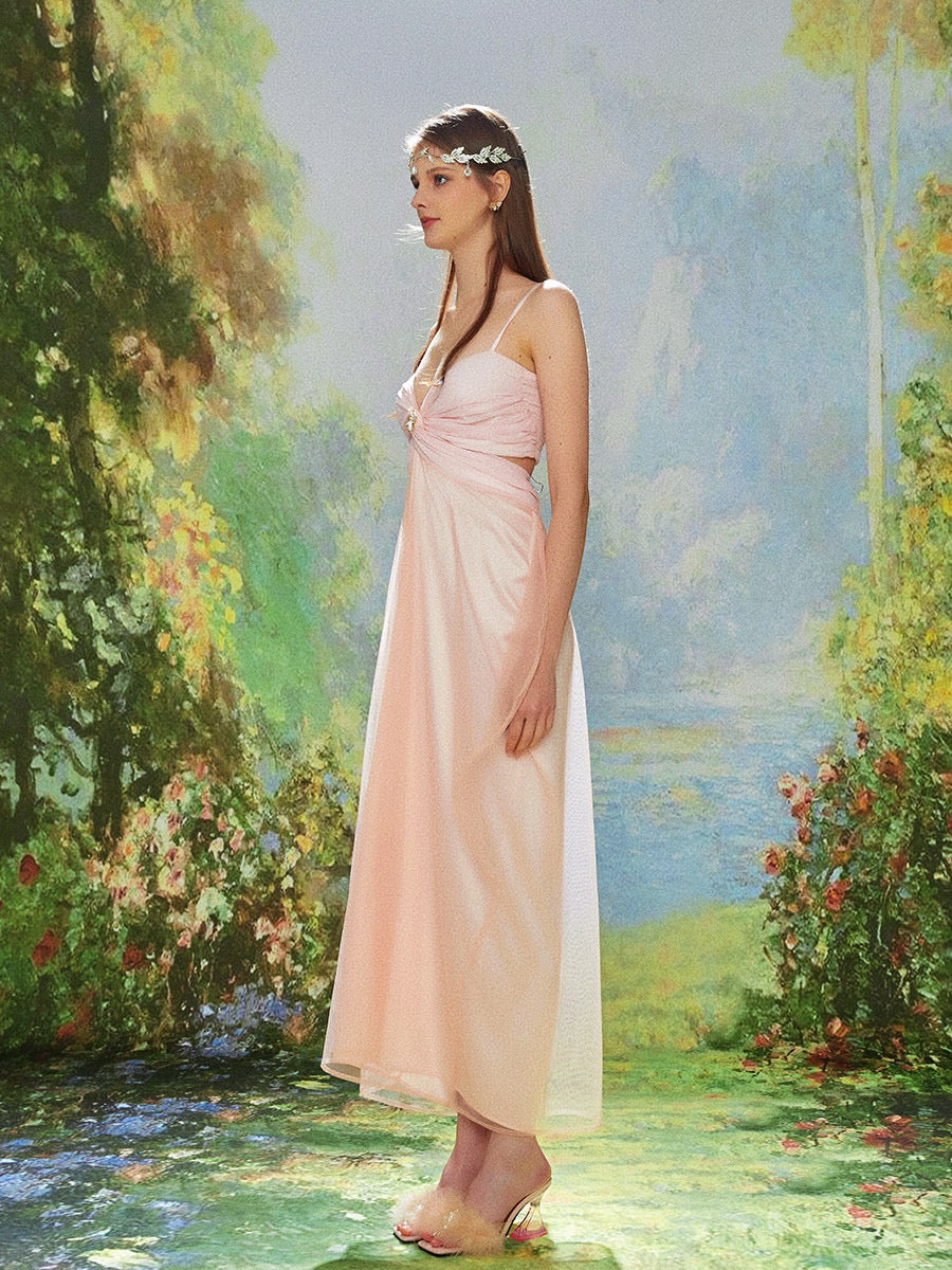 Chiffon Mesh Cutout Slip Dress