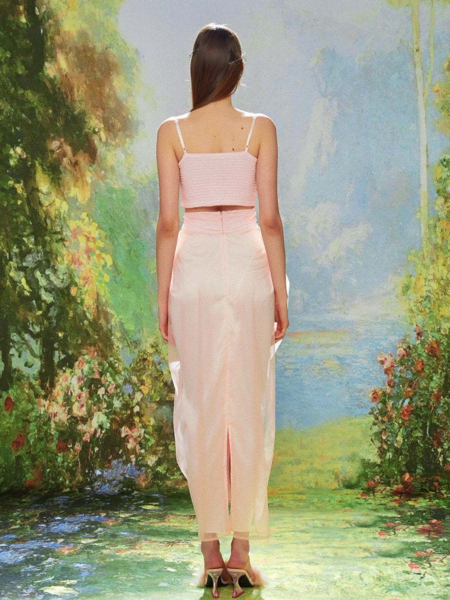Chiffon Mesh Cutout Slip Dress