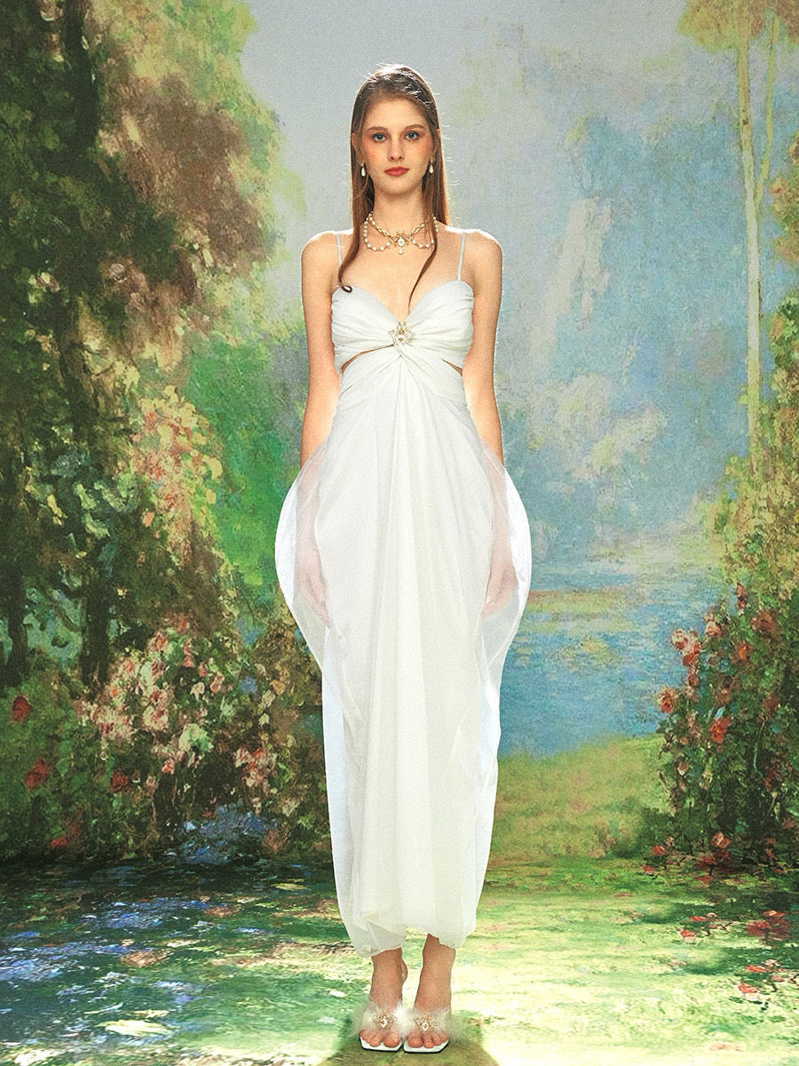 Chiffon Mesh Cutout Slip Dress