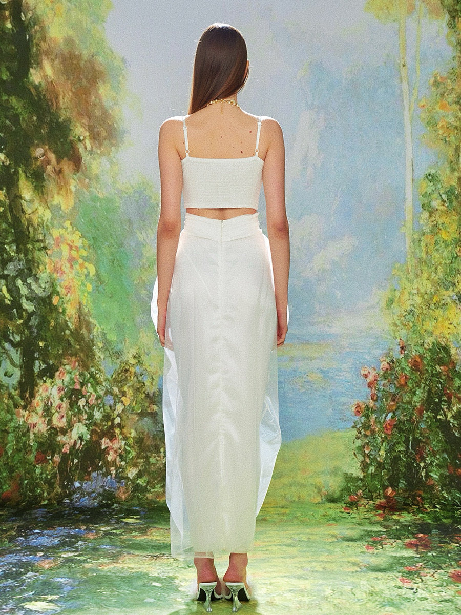Chiffon Mesh Cutout Slip Dress
