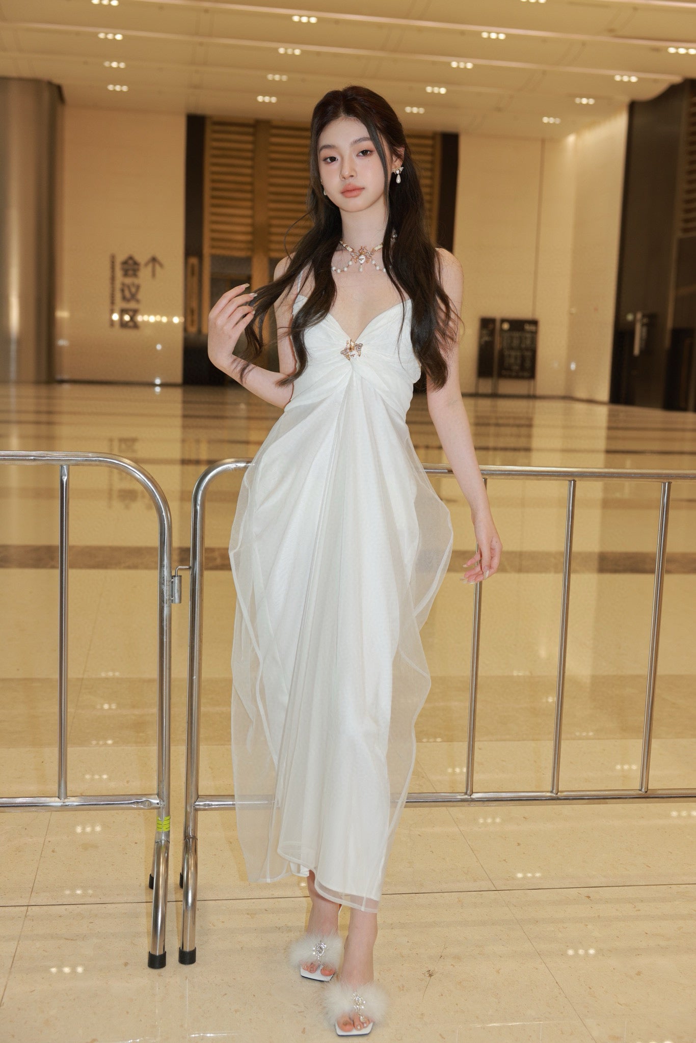 Chiffon Mesh Cutout Slip Dress