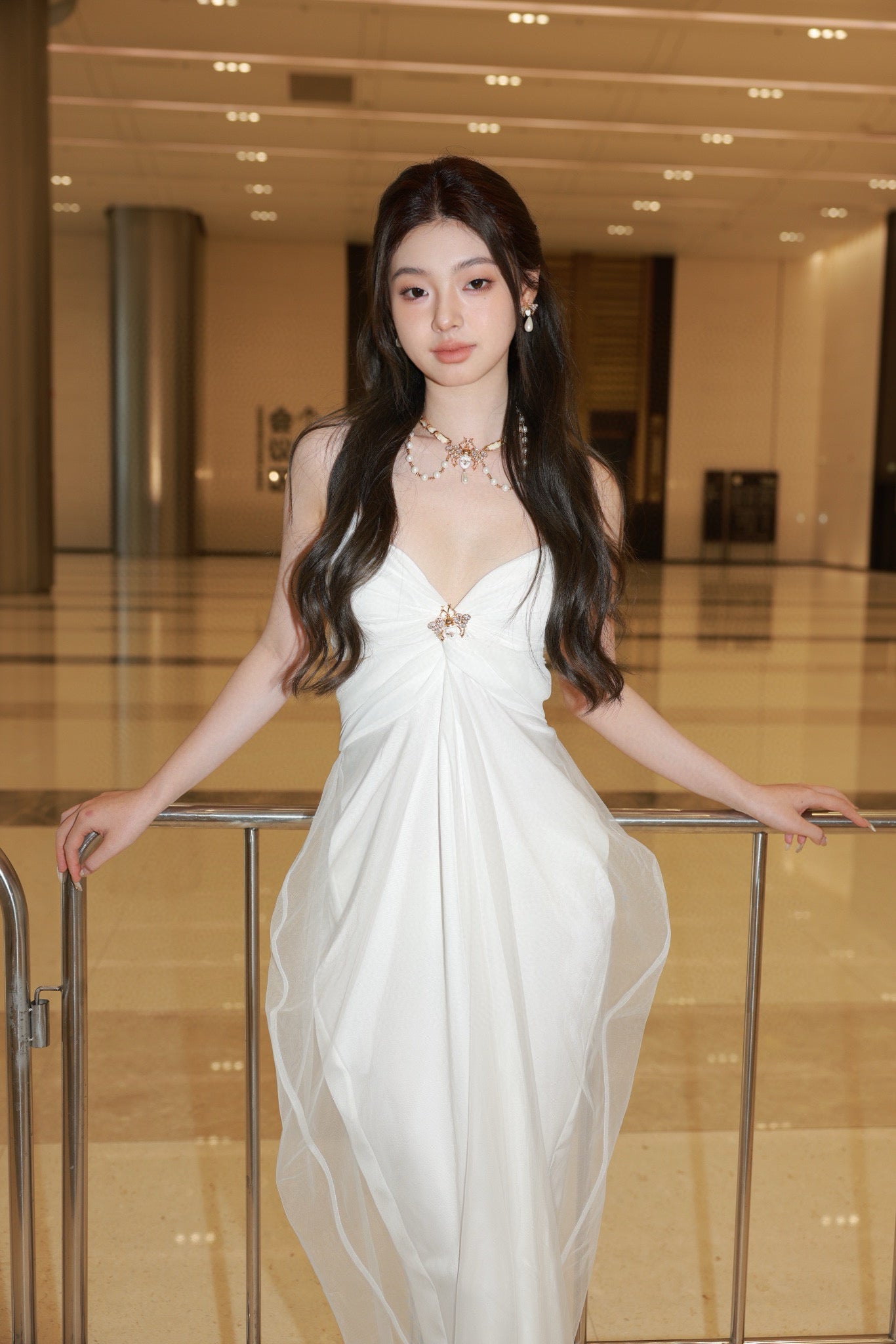 Chiffon Mesh Cutout Slip Dress