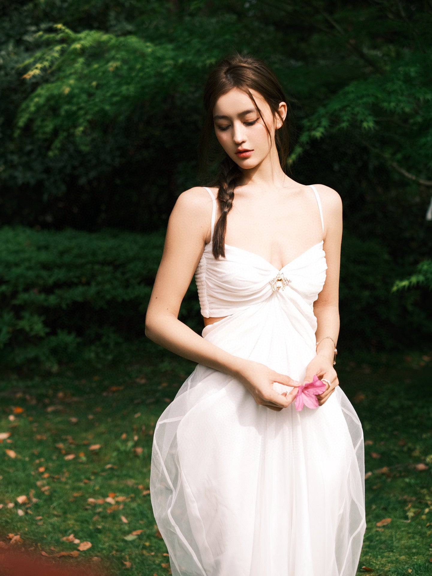 Chiffon Mesh Cutout Slip Dress
