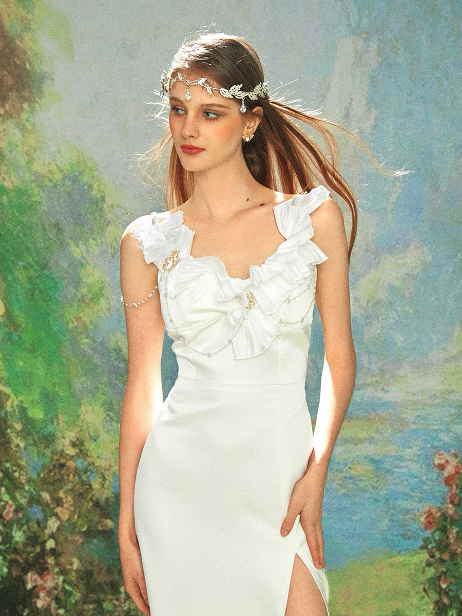 White Ruffled Strap Maxi Dress