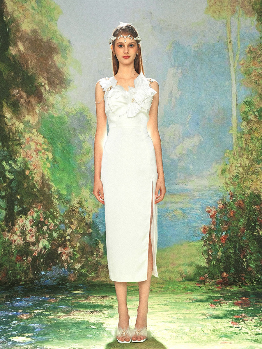White Ruffled Strap Maxi Dress
