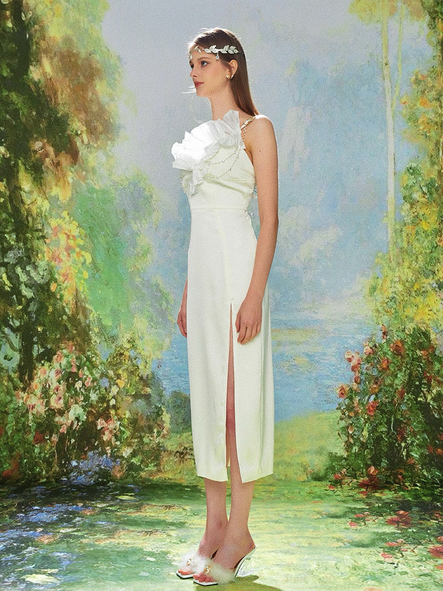 White Ruffled Strap Maxi Dress