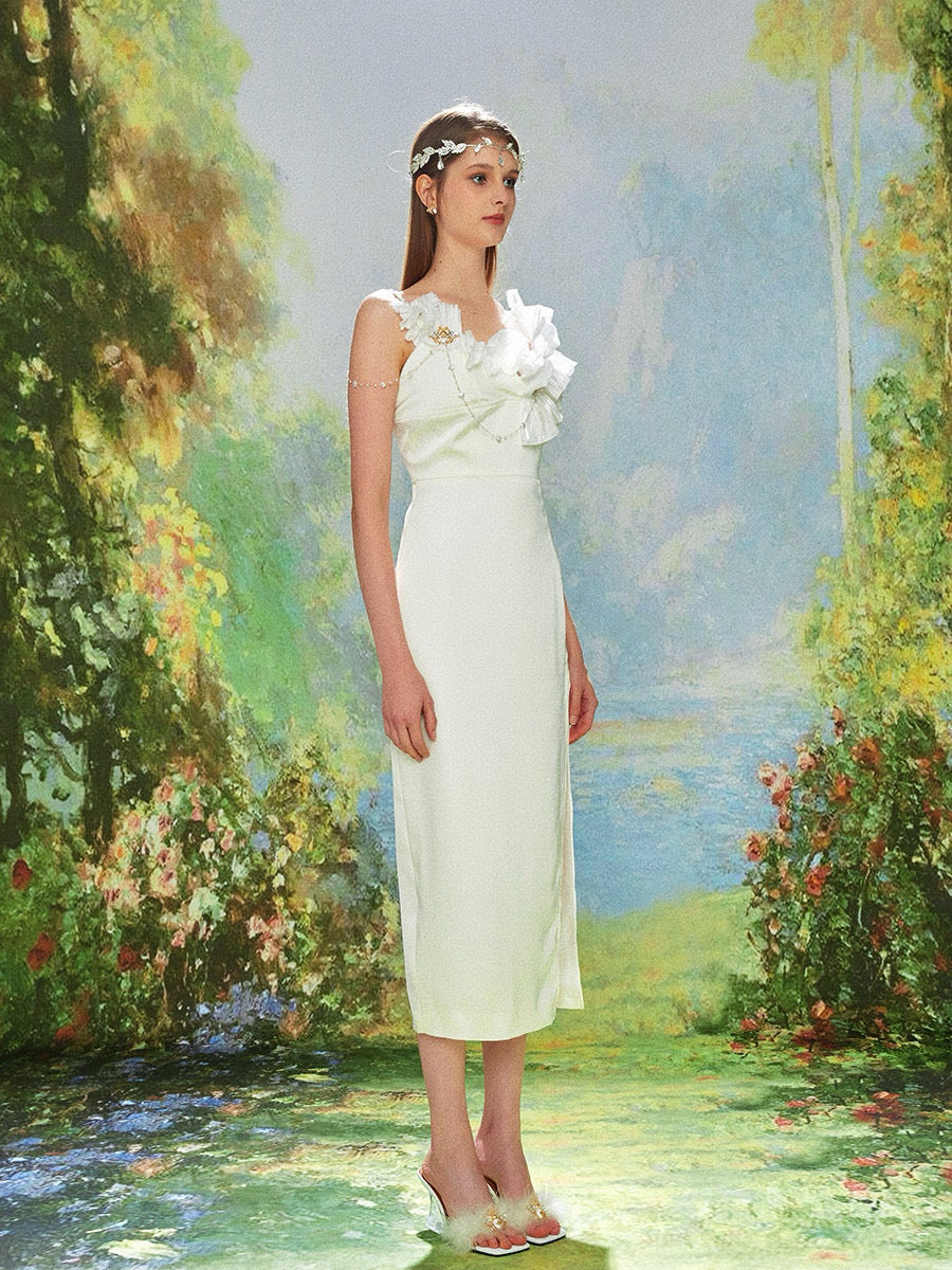 White Ruffled Strap Maxi Dress