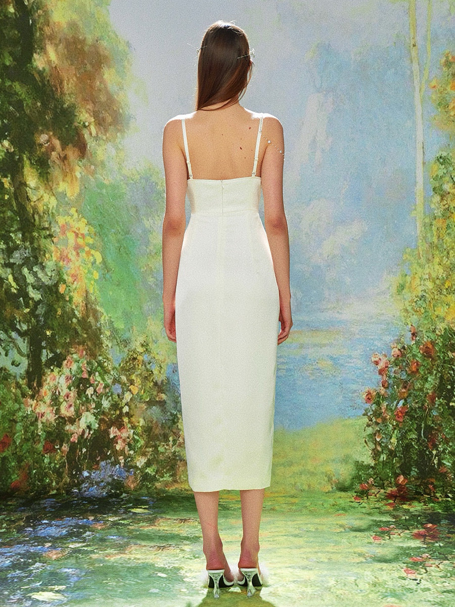 White Ruffled Strap Maxi Dress