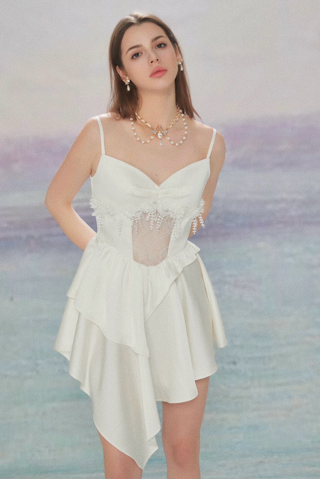 White Lace Cutout Midi Dress