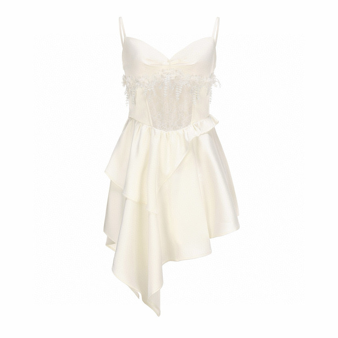White Lace Cutout Midi Dress