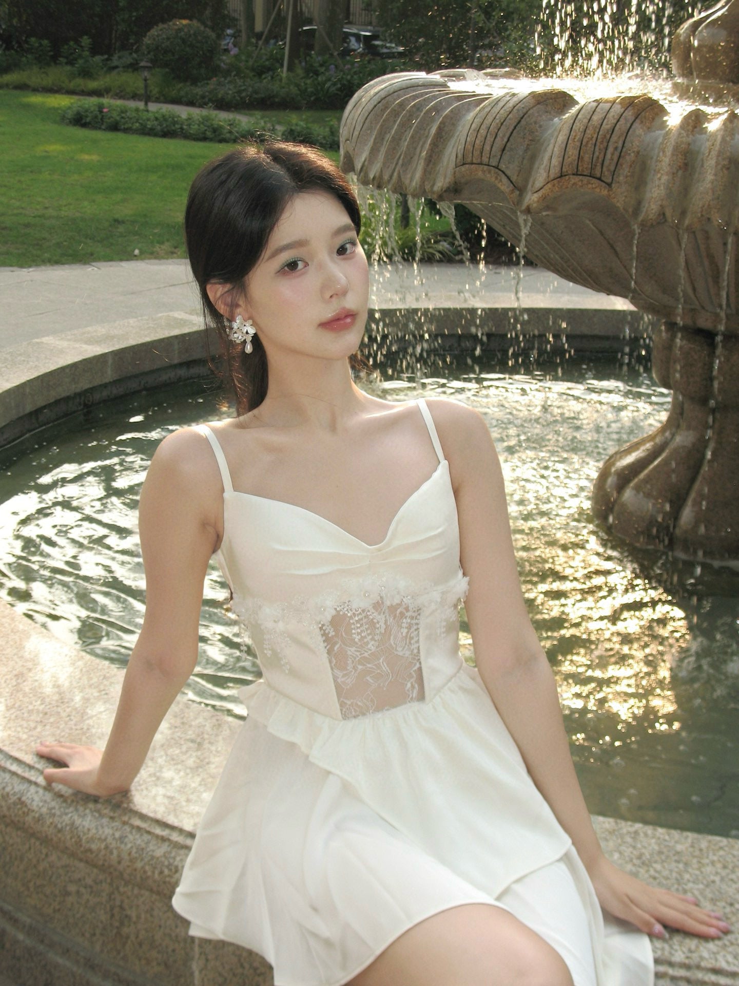White Lace Cutout Midi Dress