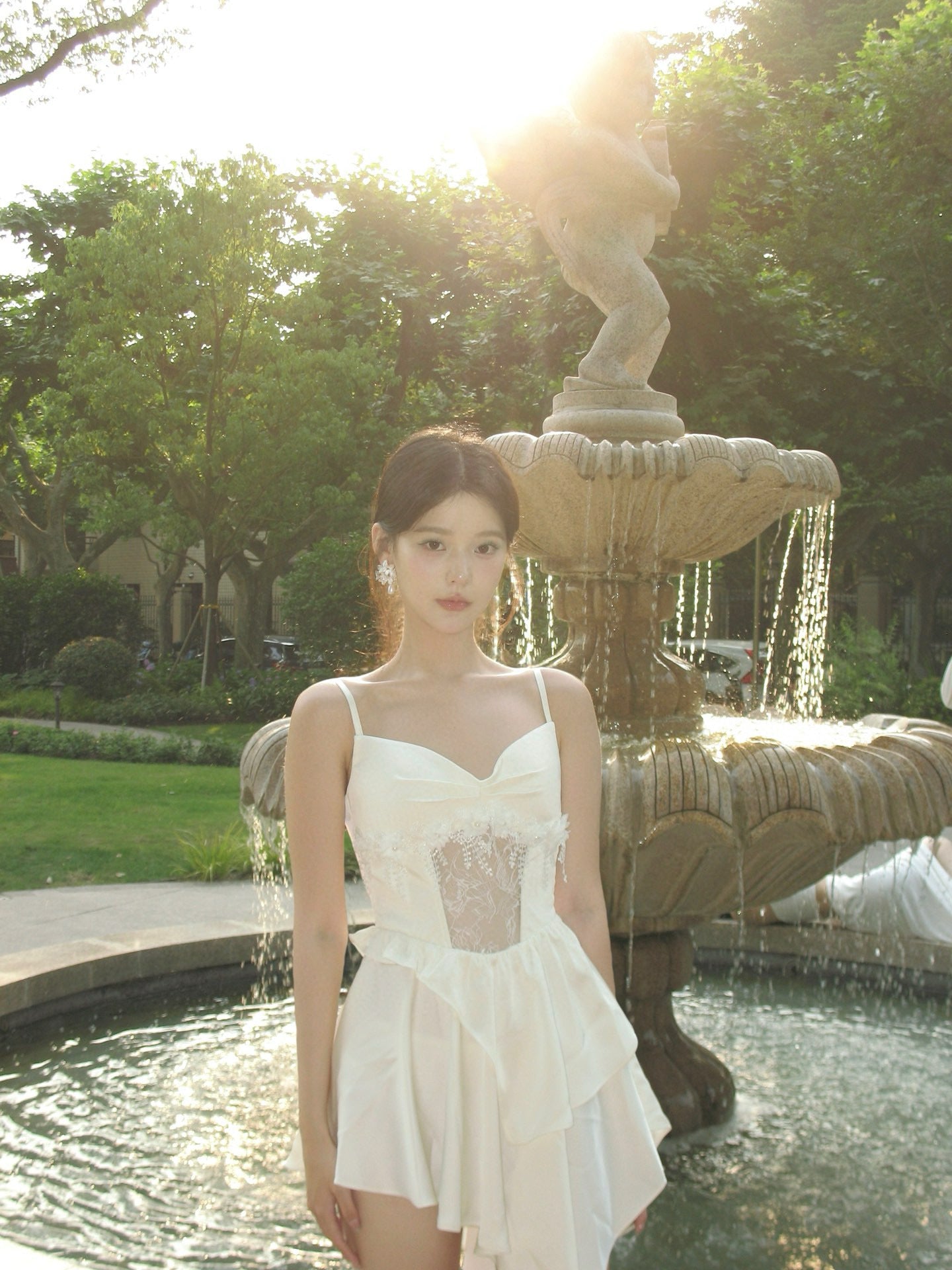 White Lace Cutout Midi Dress