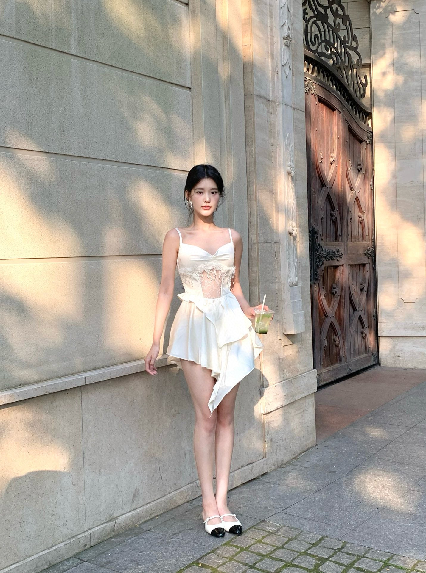 White Lace Cutout Midi Dress