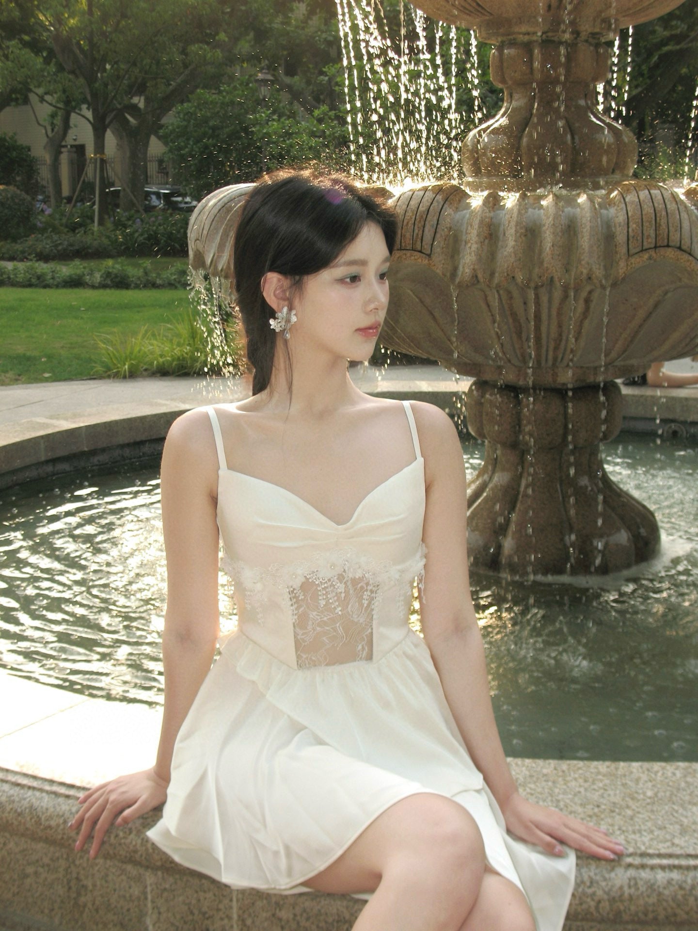 White Lace Cutout Midi Dress
