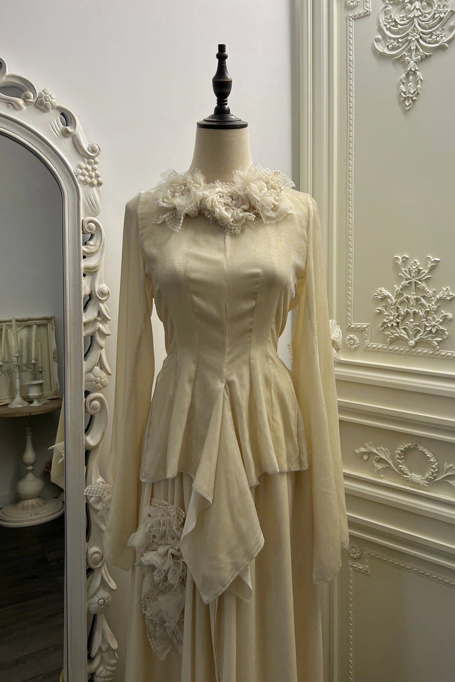Silk Velvet Floral Top with Velvet Skirt Set