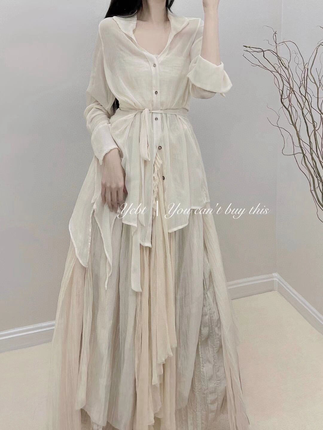 Shirt with silk skirt set