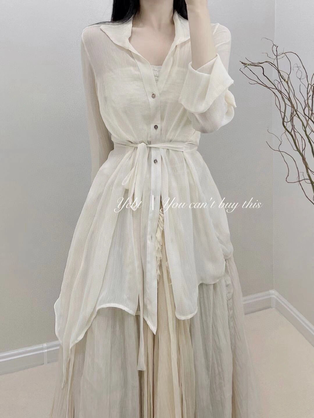 Shirt with silk skirt set