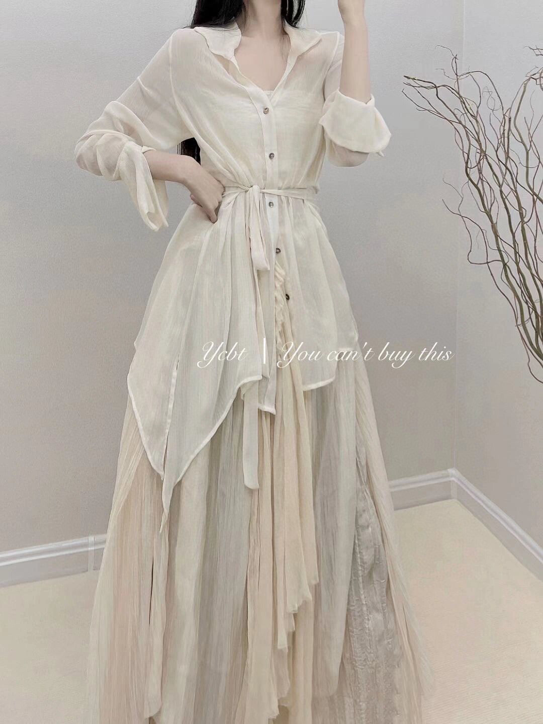 Shirt with silk skirt set