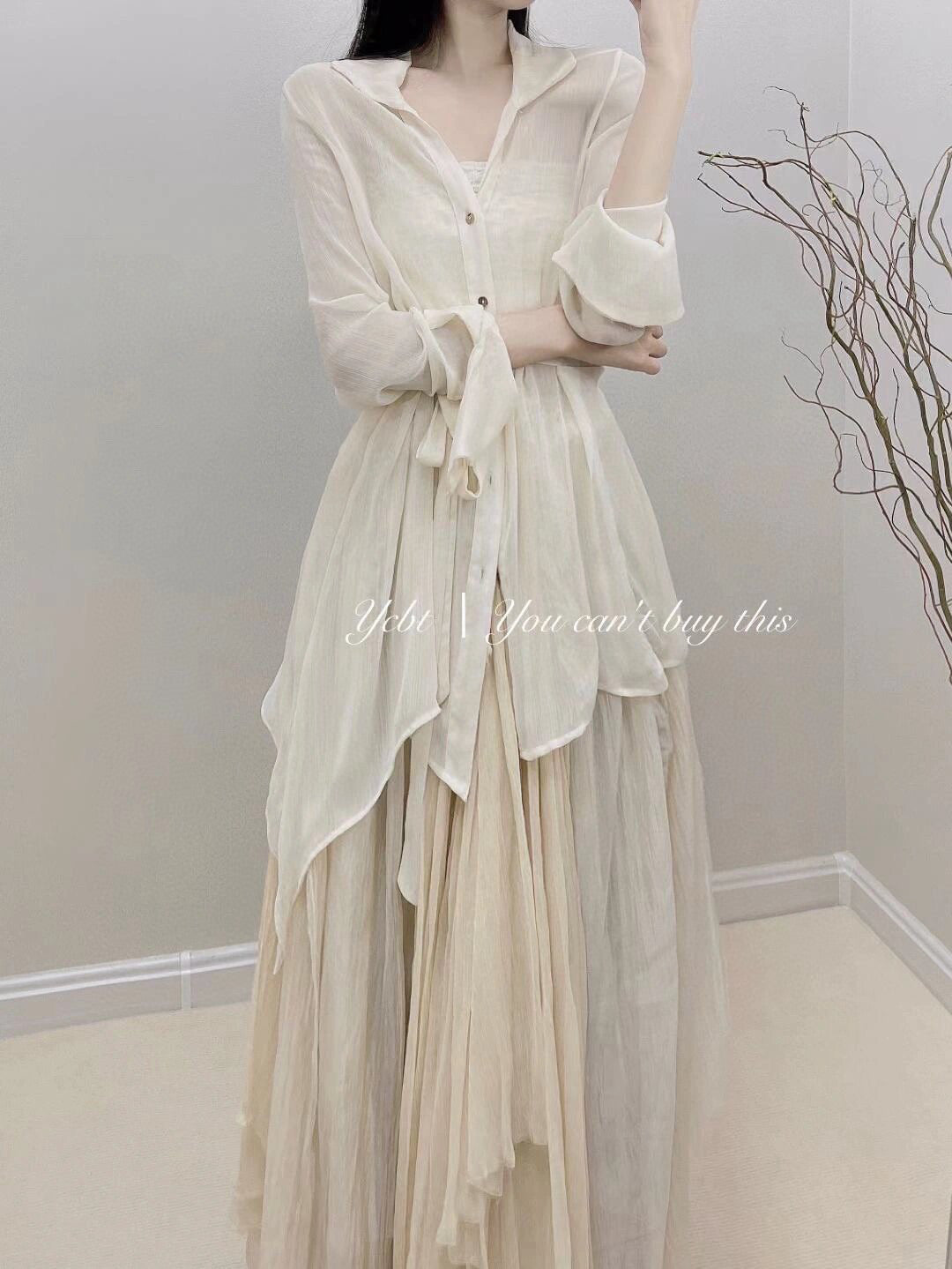 Shirt with silk skirt set