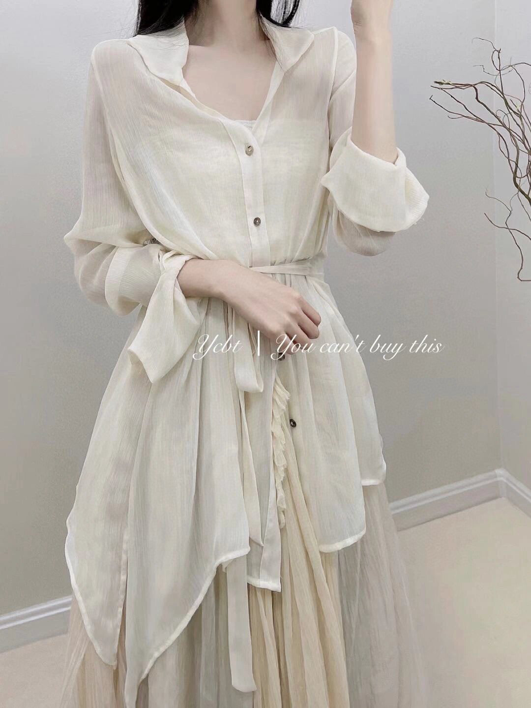 Shirt with silk skirt set