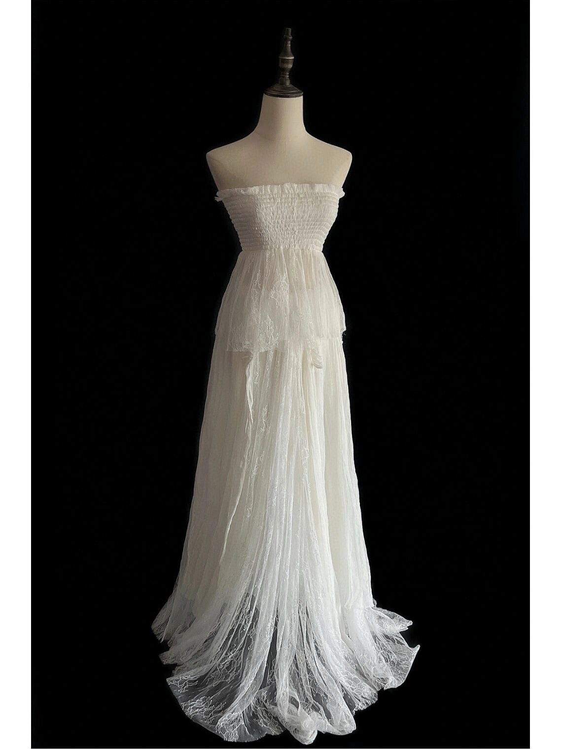 White lace-up top and skirt set with sleeves