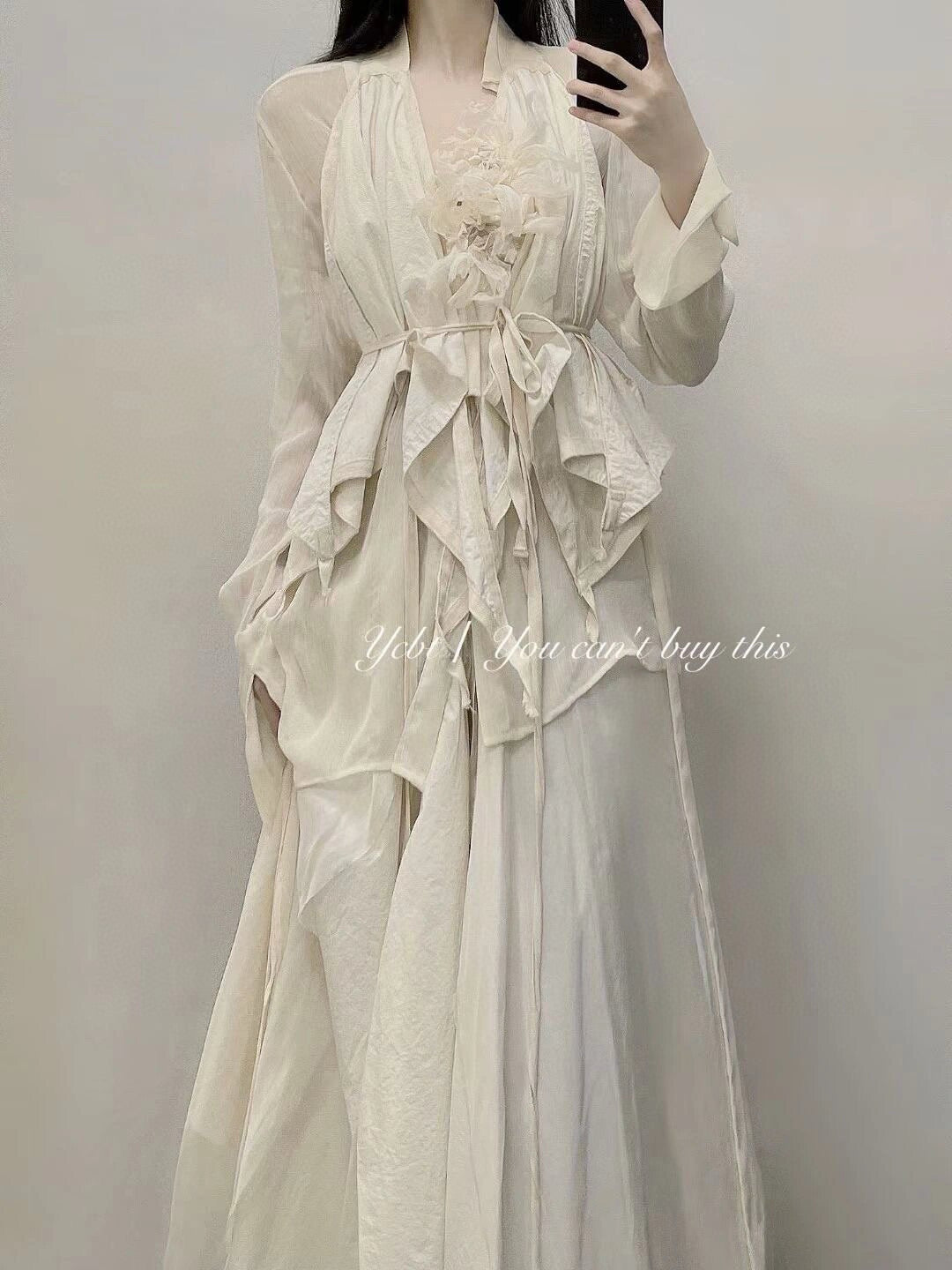 Floral top with beige shirt and skirt set