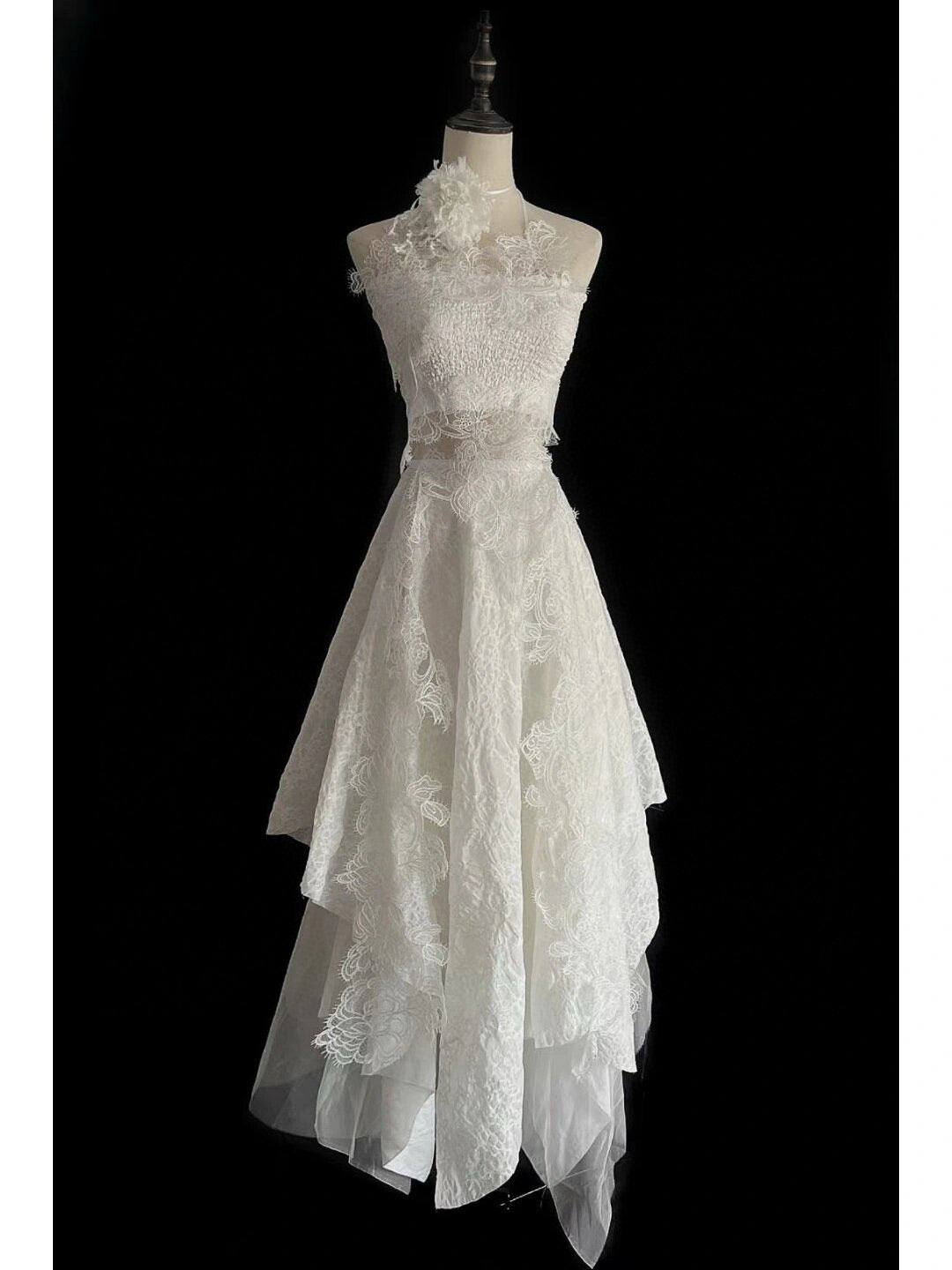 White halter top and skirt set with choker
