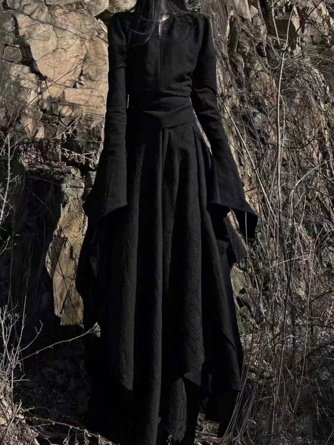 Black jacquard top and skirt set