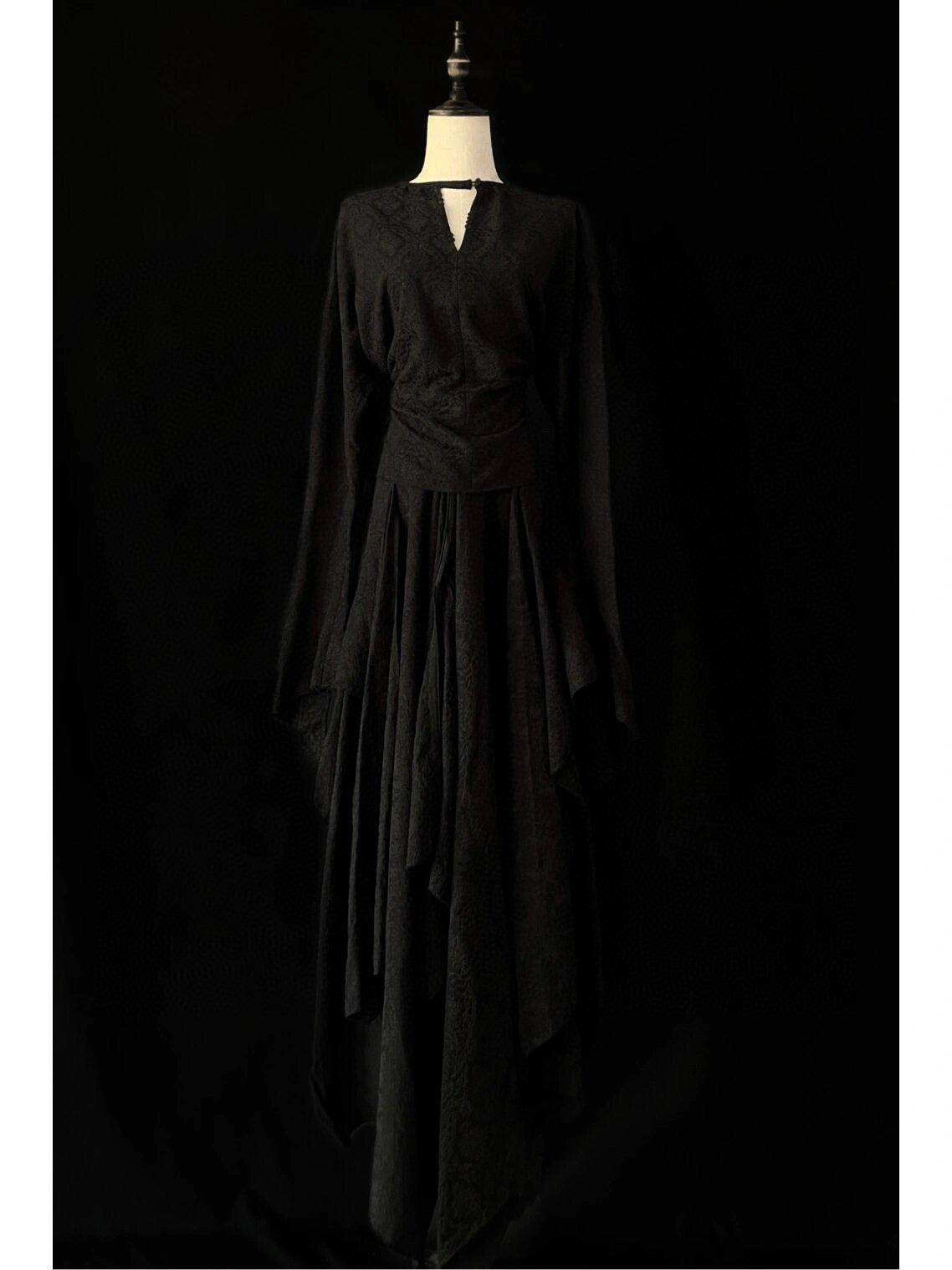 Black jacquard top and skirt set