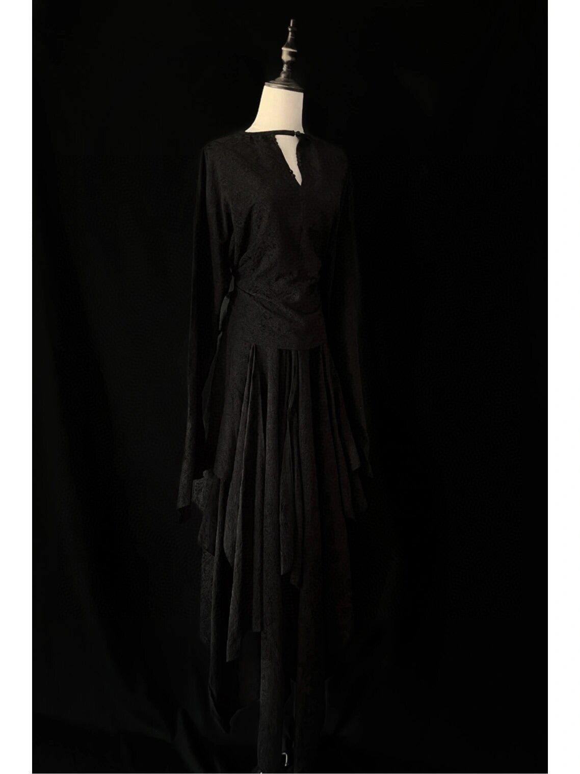 Black jacquard top and skirt set