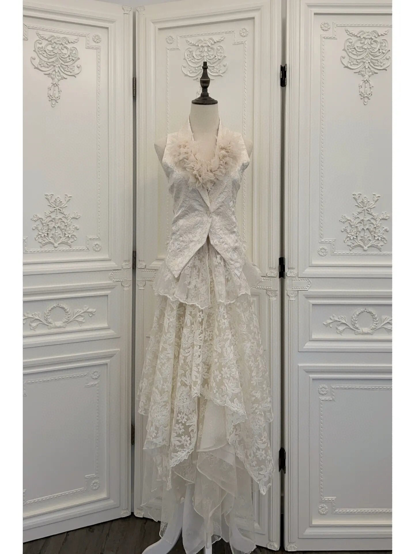 Handcrafted floral vest and skirt set