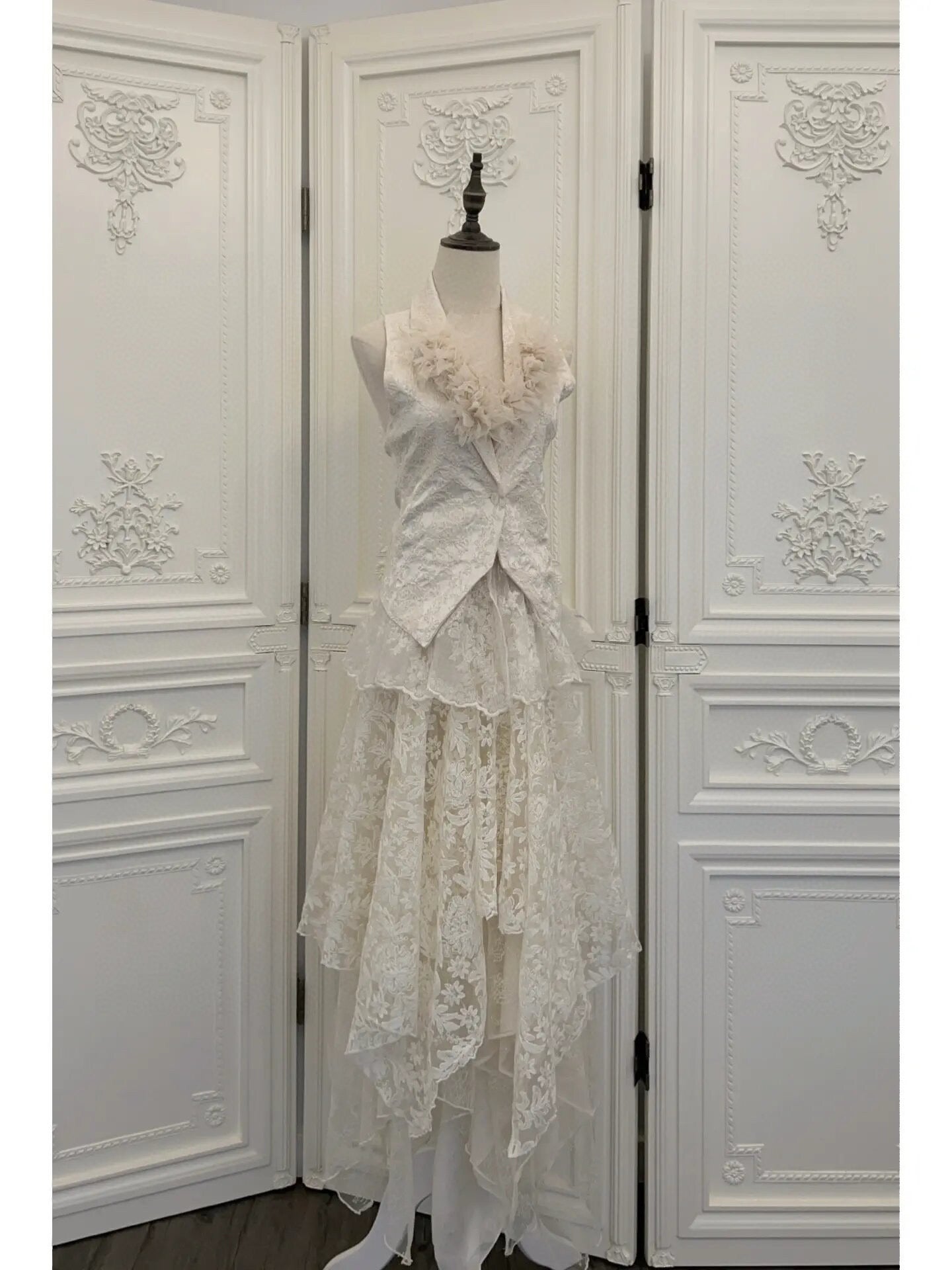 Handcrafted floral vest and skirt set