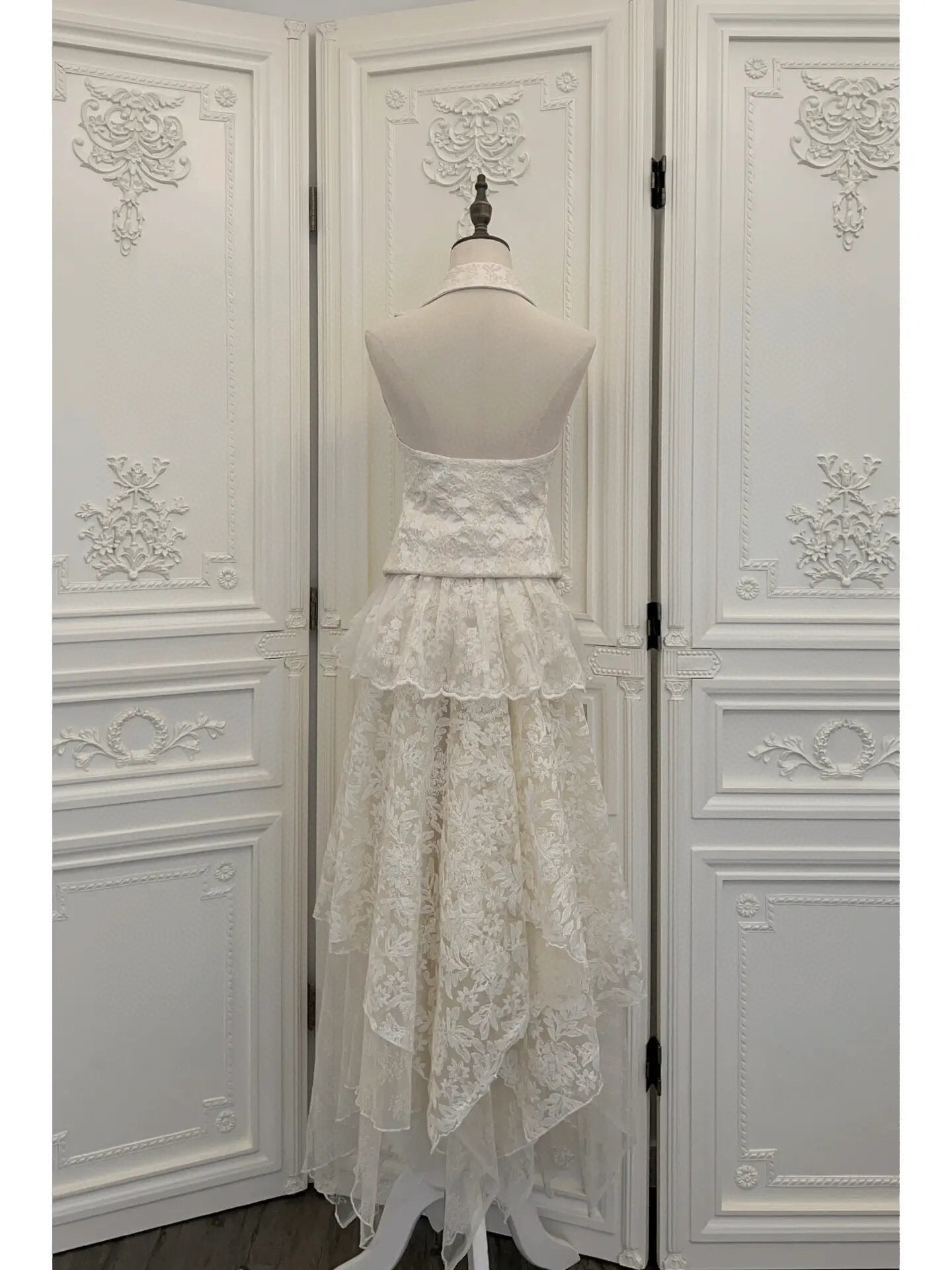 Handcrafted floral vest and skirt set