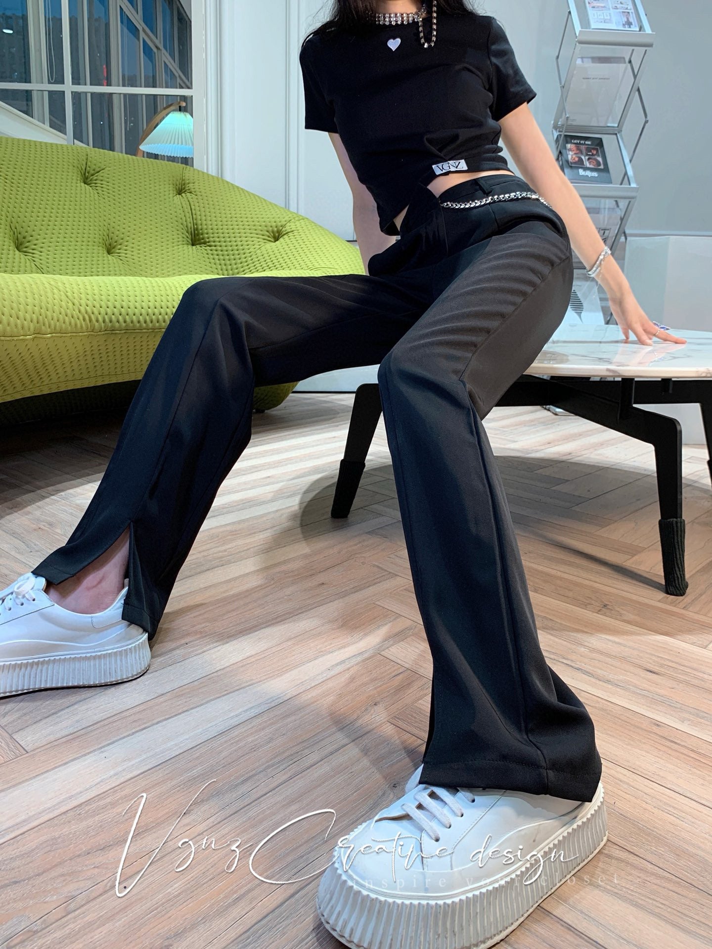 Chain Detail Suit Pants