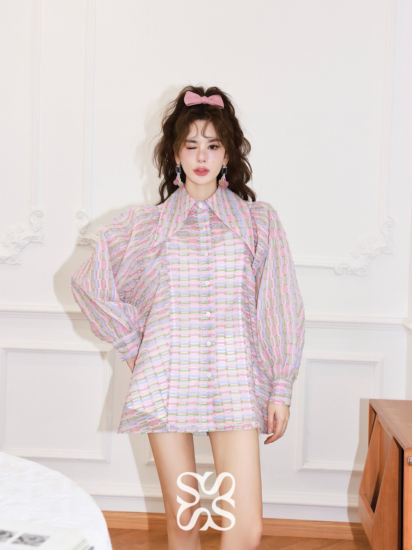 Semi-Transparent Colorful Floral Yarn Sun-Proof Shirt