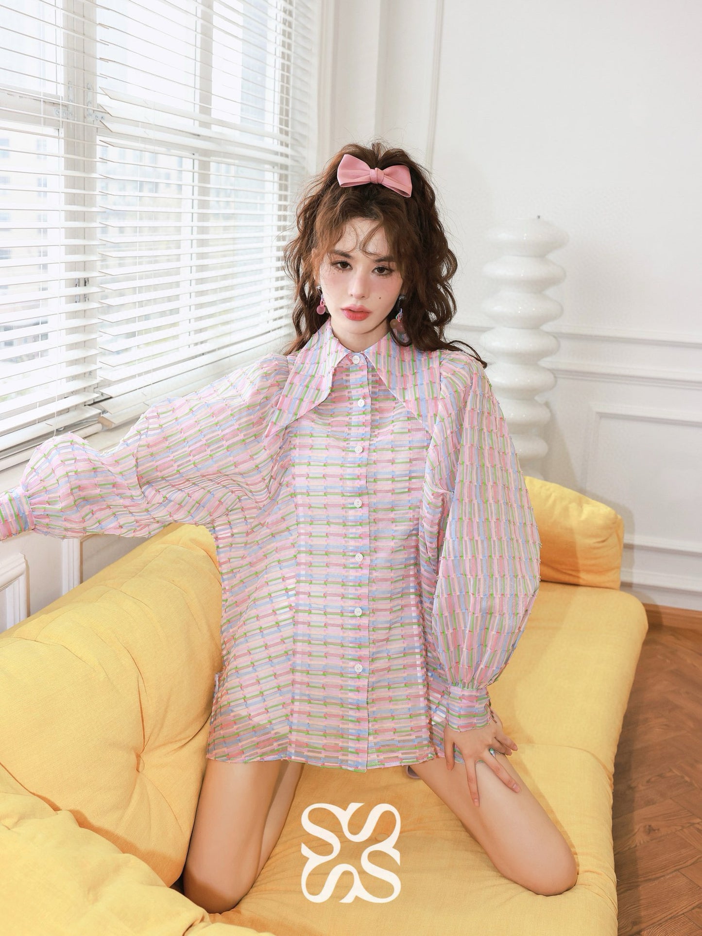 Semi-Transparent Colorful Floral Yarn Sun-Proof Shirt