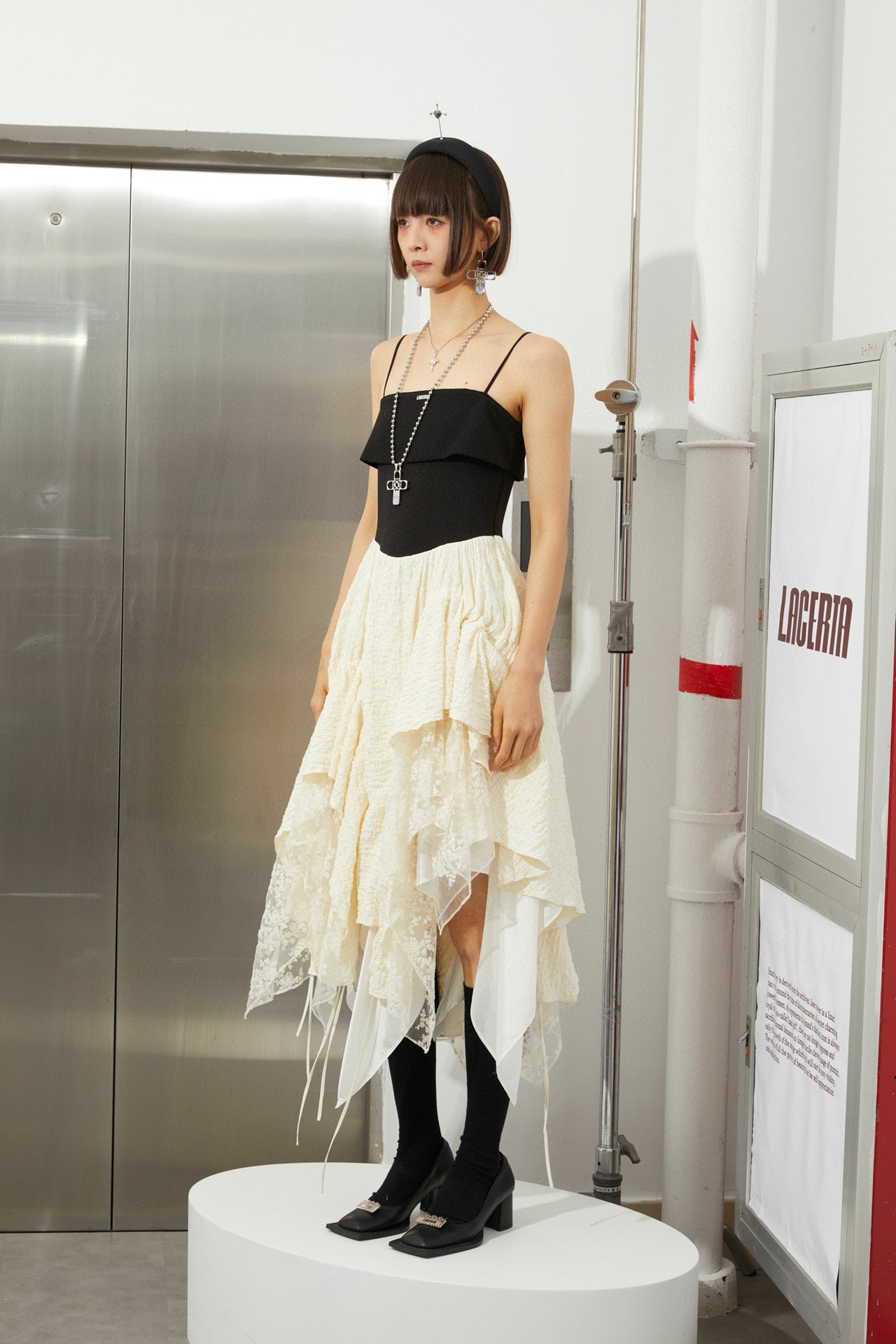 Black and Beige Hem Slip Dress
