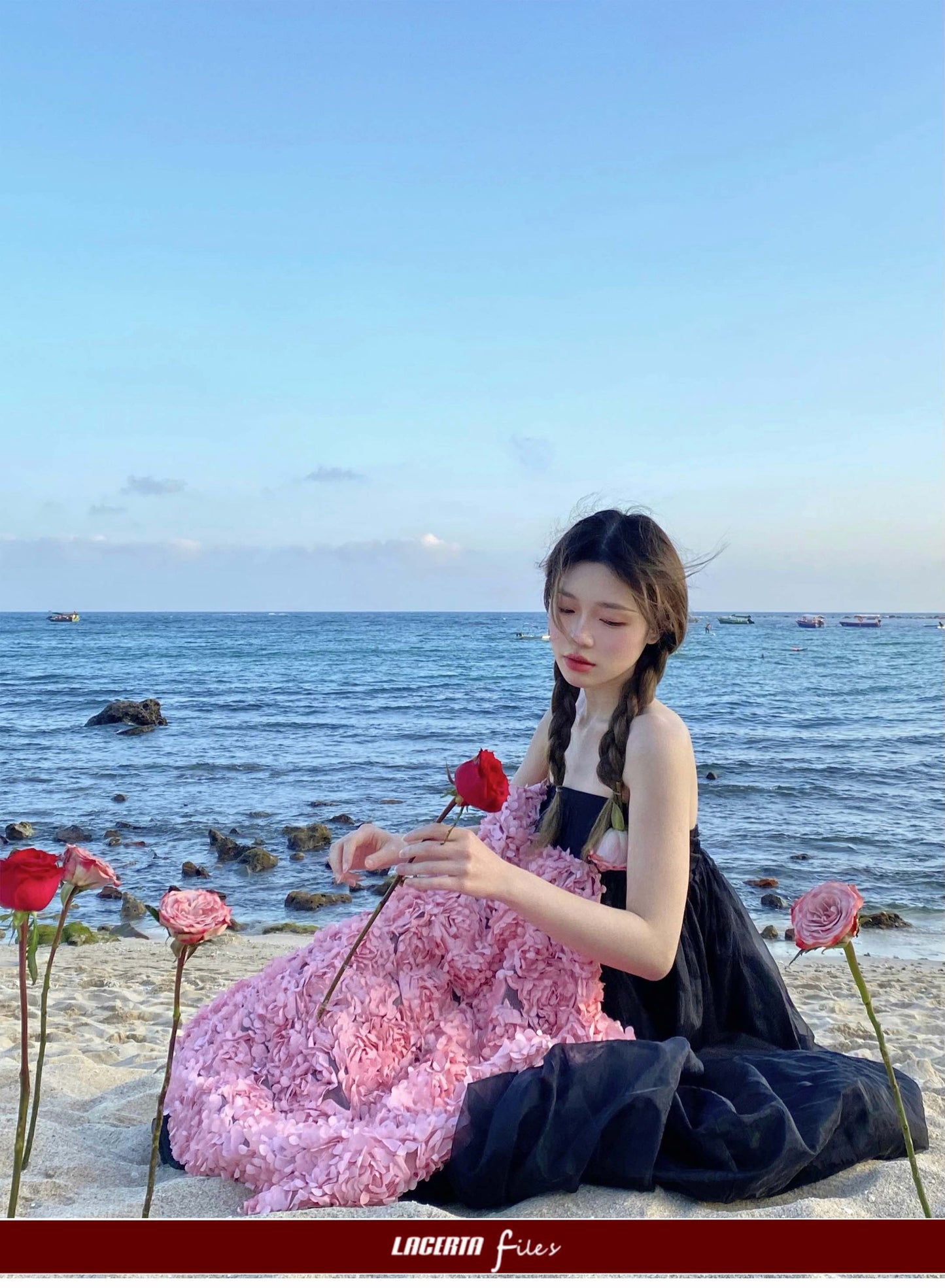 Black Strapless Dress with Pink Floral