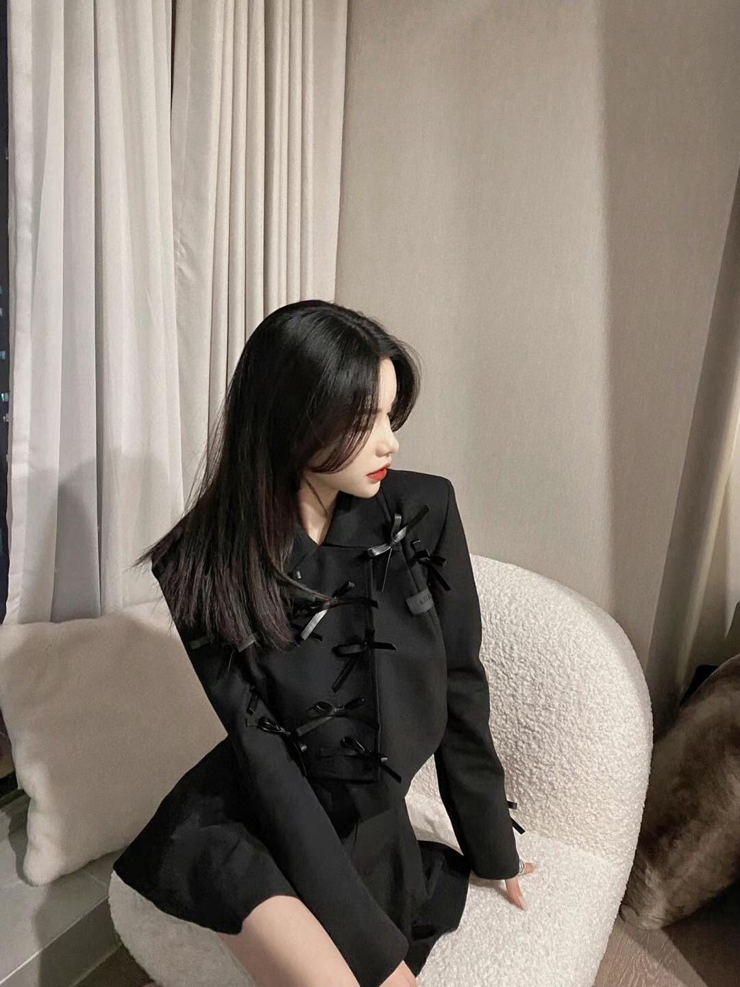 Black Short Blazer with Bow
