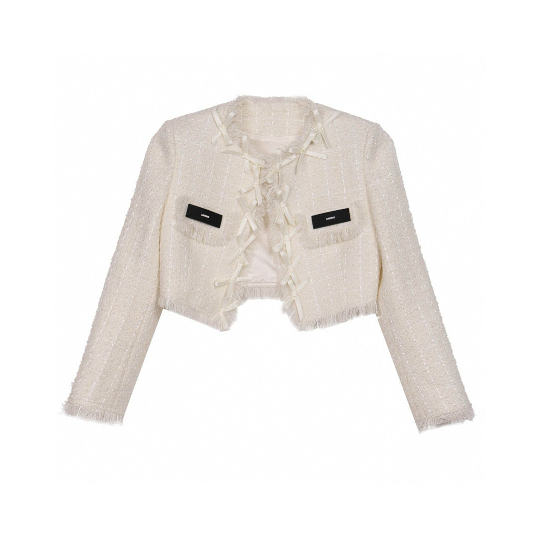 Beige Tweed Blazer with Bow