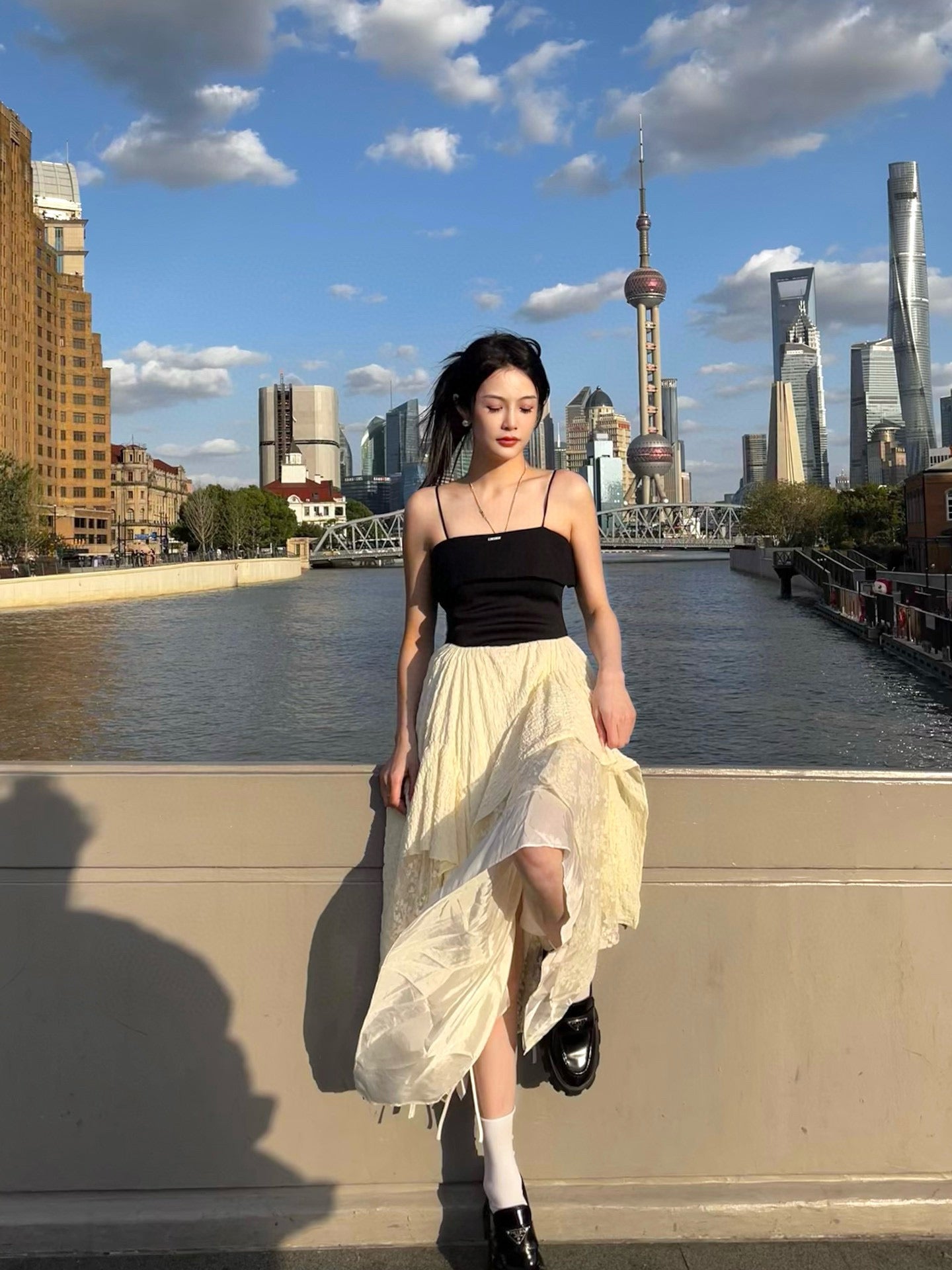 Black and Beige Hem Slip Dress