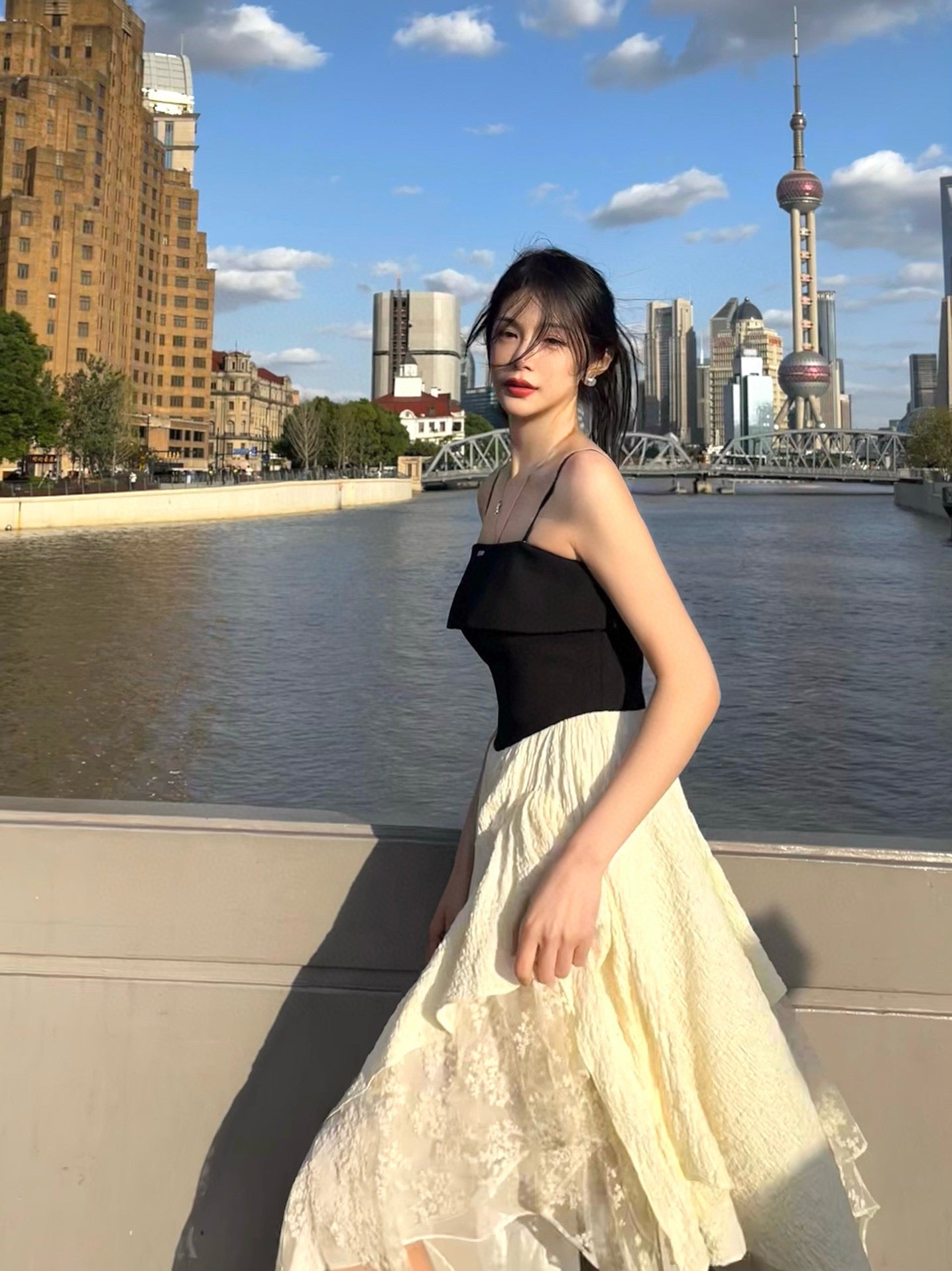 Black and Beige Hem Slip Dress
