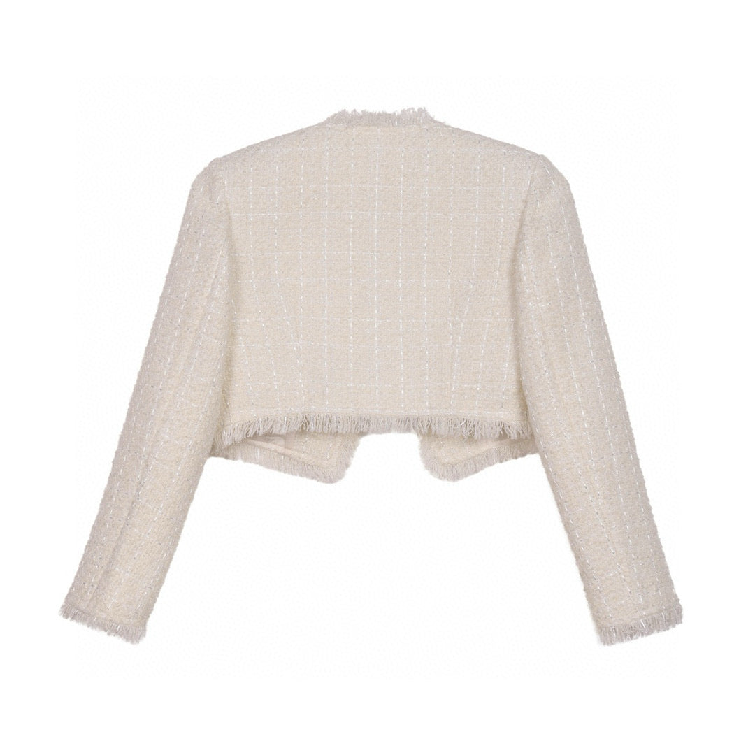 Beige Tweed Blazer with Bow