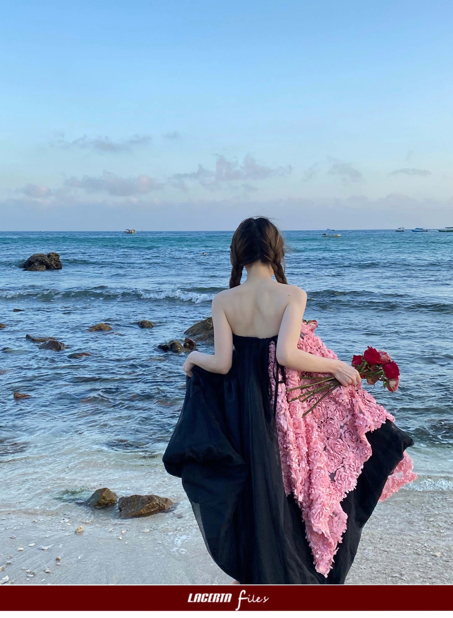 Black Strapless Dress with Pink Floral