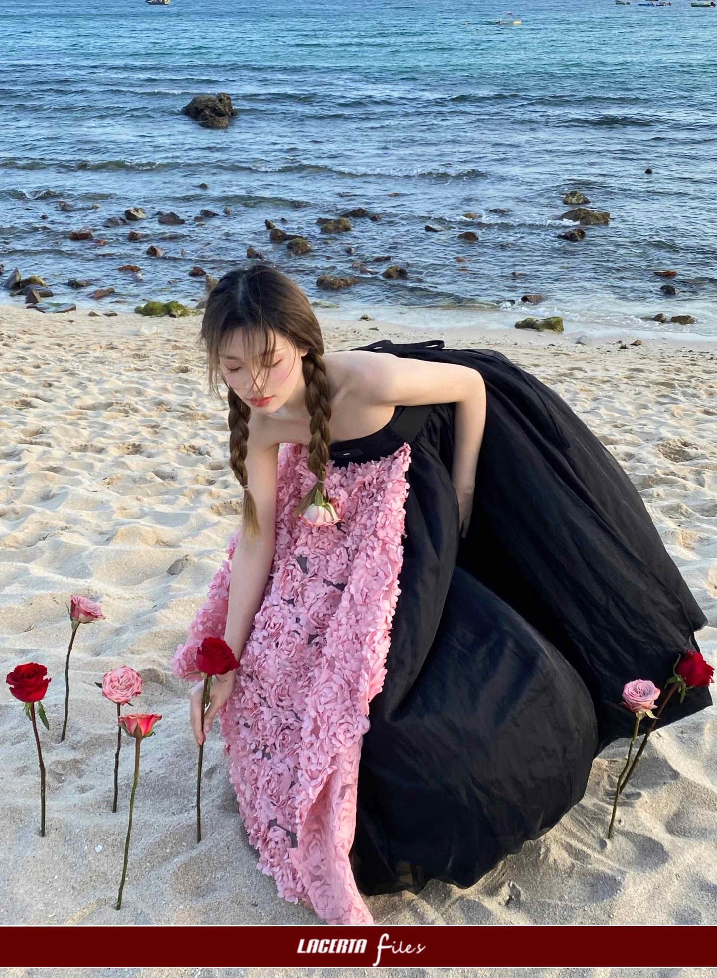 Black Strapless Dress with Pink Floral