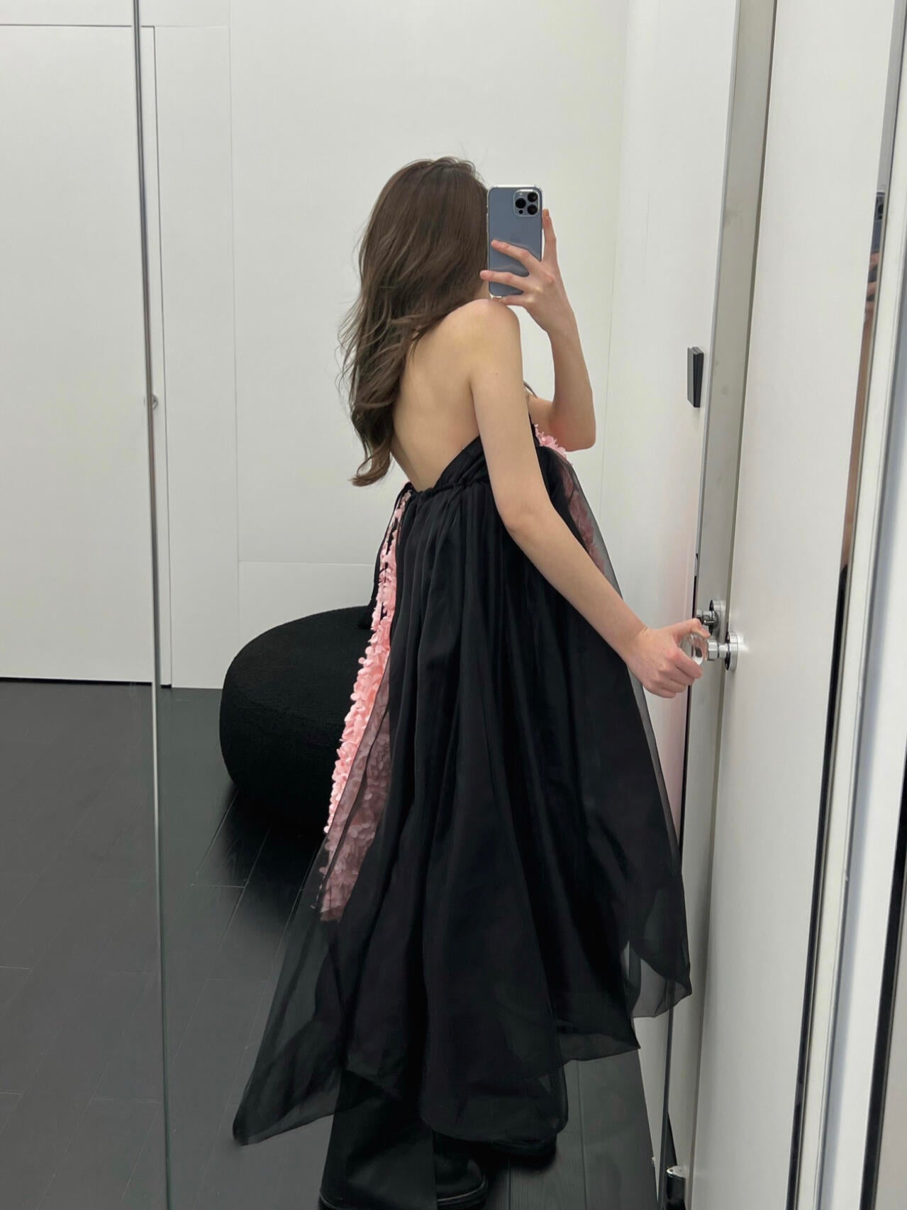 Black Strapless Dress with Pink Floral