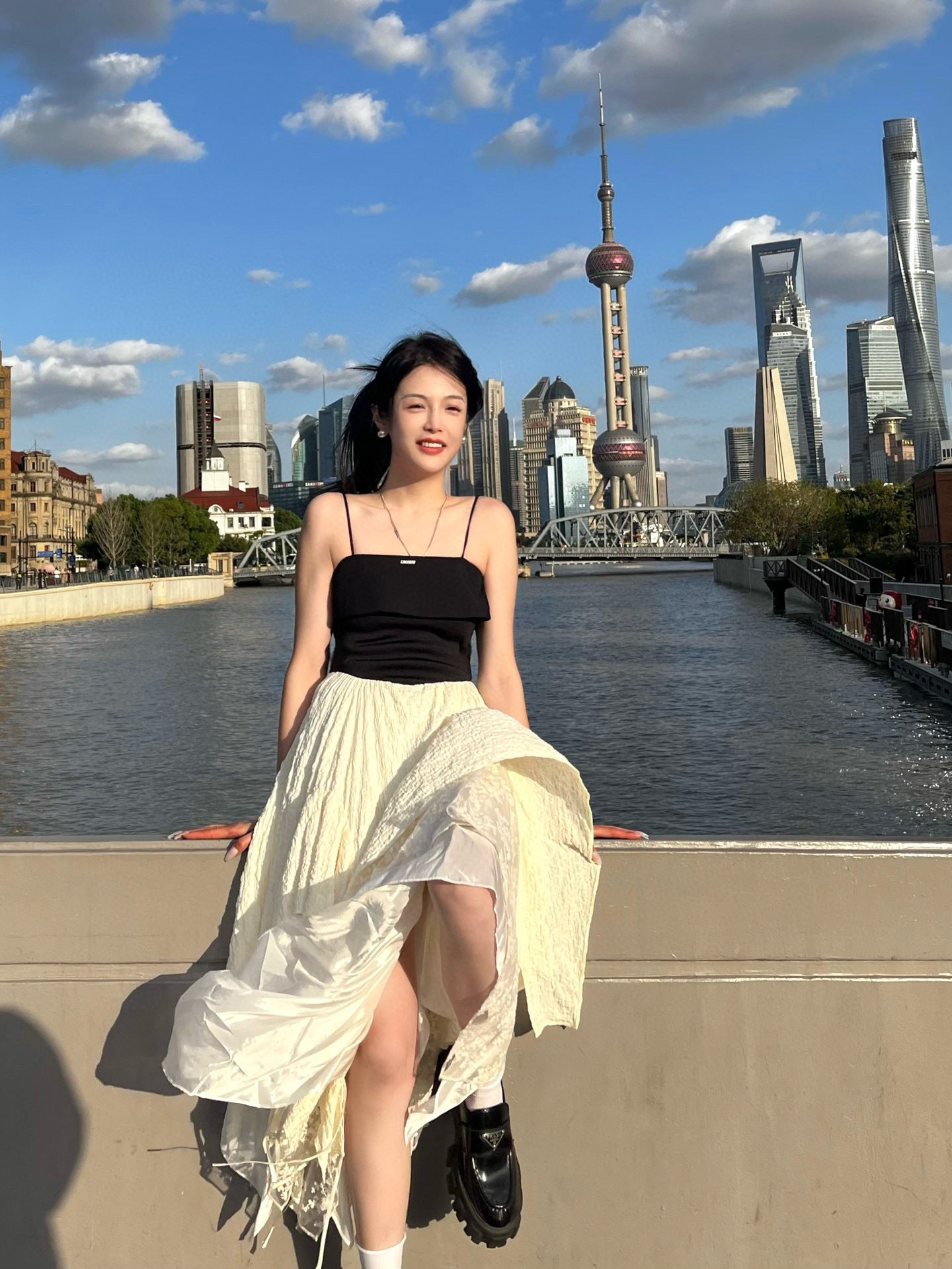 Black and Beige Hem Slip Dress