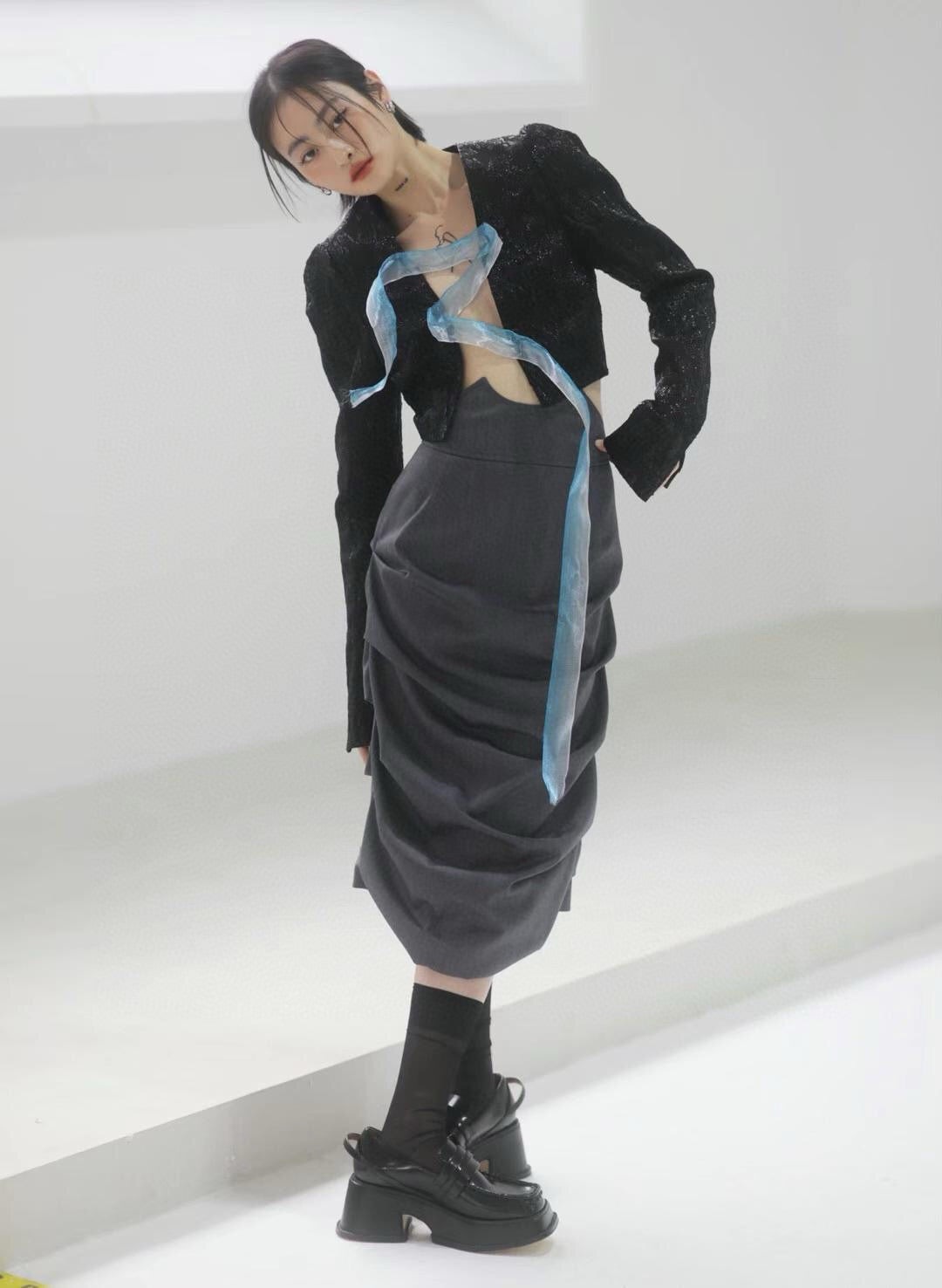Jacquard Jacket with Blue Ribbon