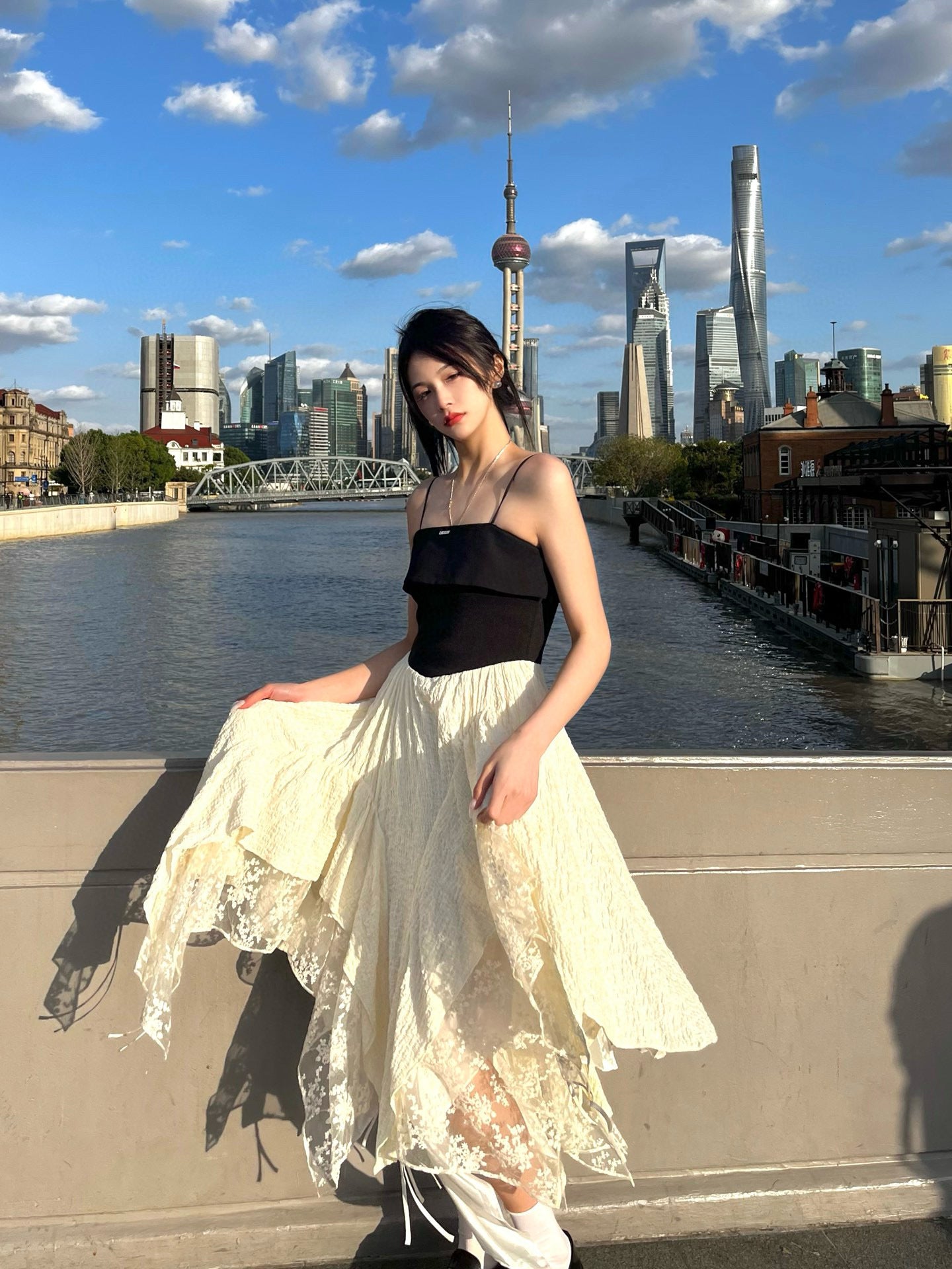 Black and Beige Hem Slip Dress