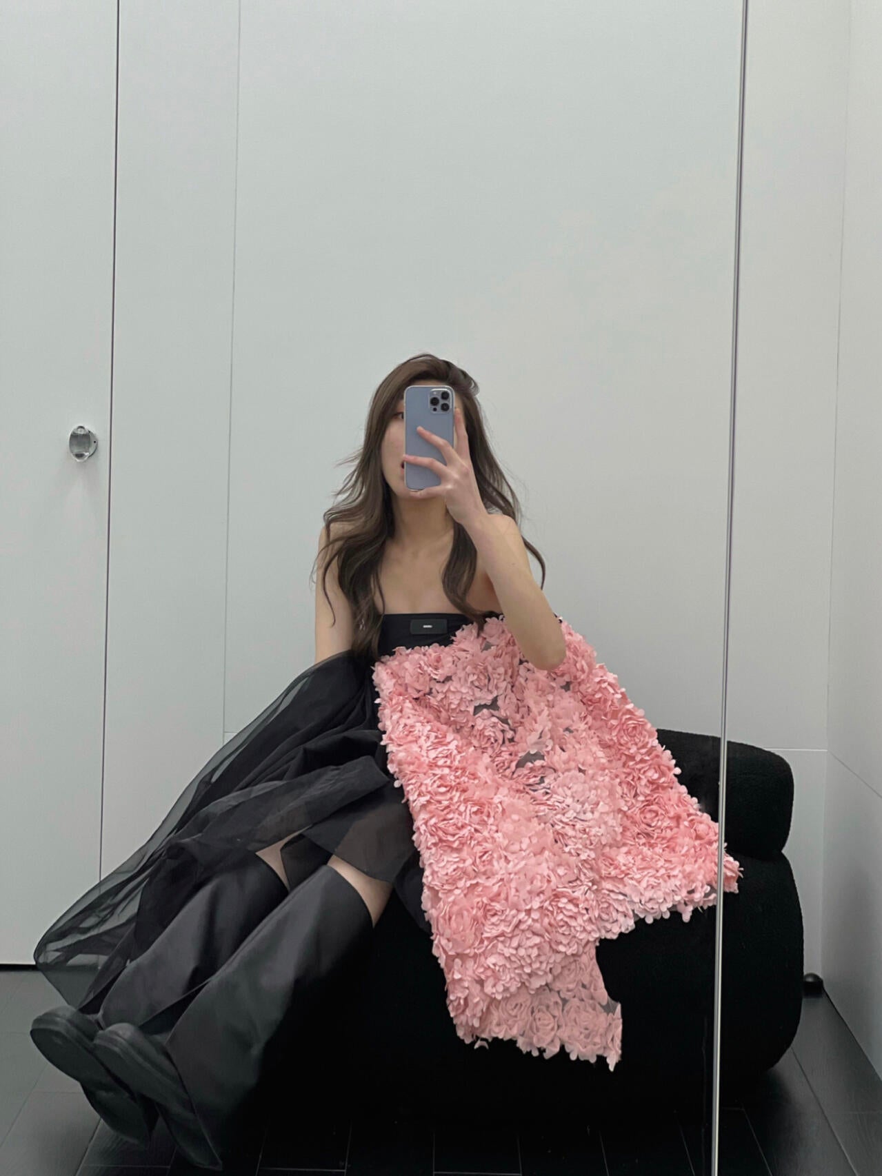 Black Strapless Dress with Pink Floral